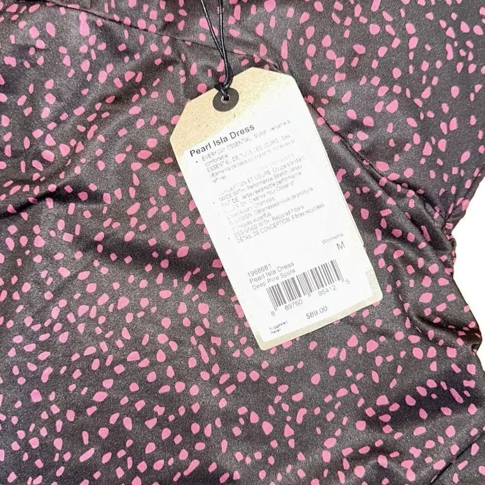 prAna NWT Pearl Isla Dress Empire waist, Ruched in MED color Deep Pine Spots